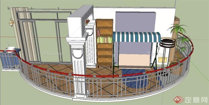 现代某弧形露天花园设计SU模型