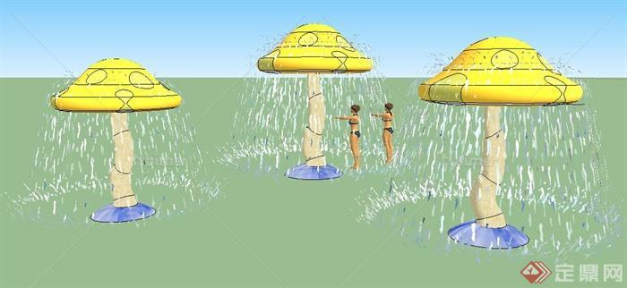 园林景观蘑菇状喷泉水景su模型