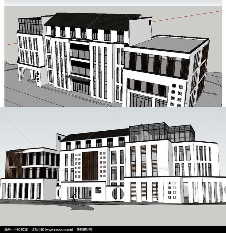 中式会所建筑SU模型SKP