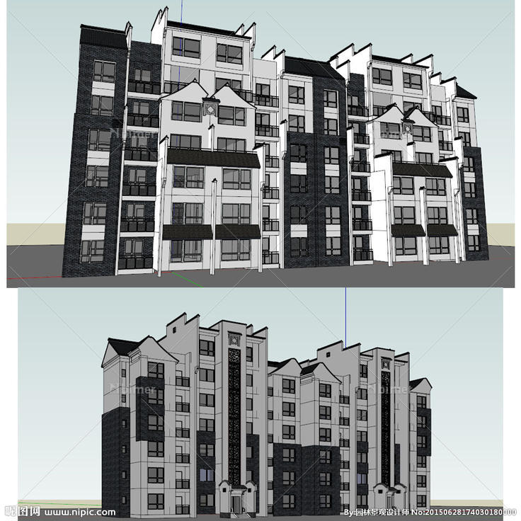 徽派多层住宅建筑草图大师SU图片