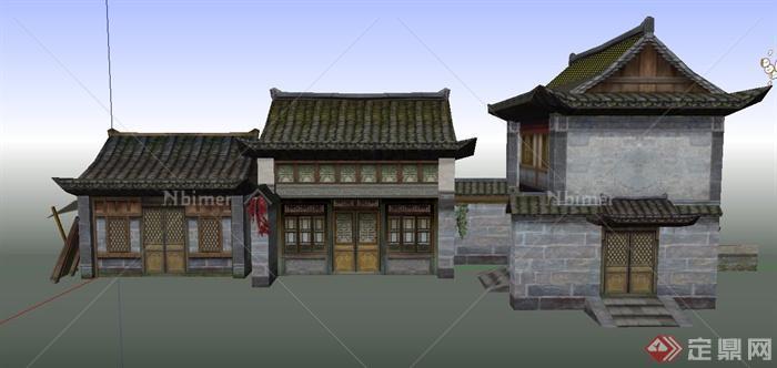 古典中式两层居民住宅建筑设计SU模型