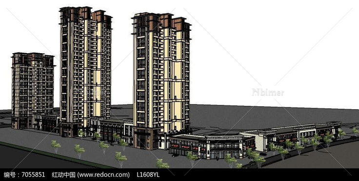 欧式沿街建筑模型