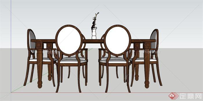 现代中式6人餐桌SU模型