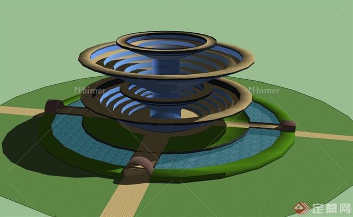 喷泉造型未来建筑设计SU模型