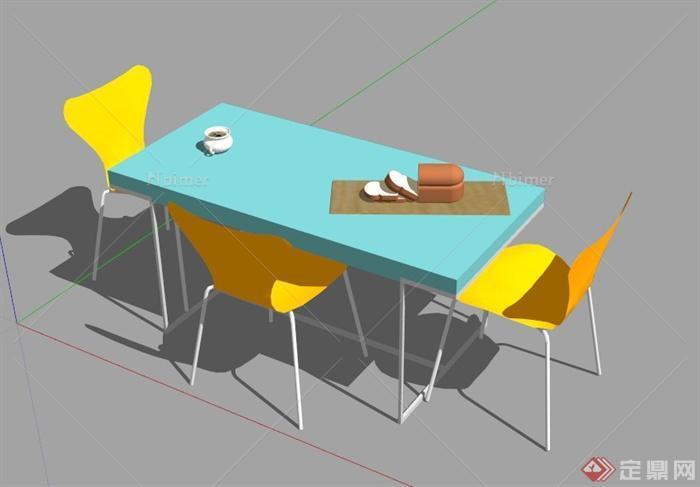 现代彩色餐桌椅设计SU模型