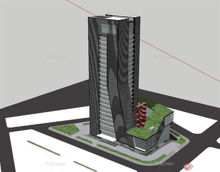 现代独特 高层办公大楼设计su模型