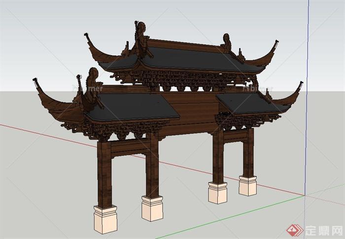 古典中式双檐牌坊设计SU模型