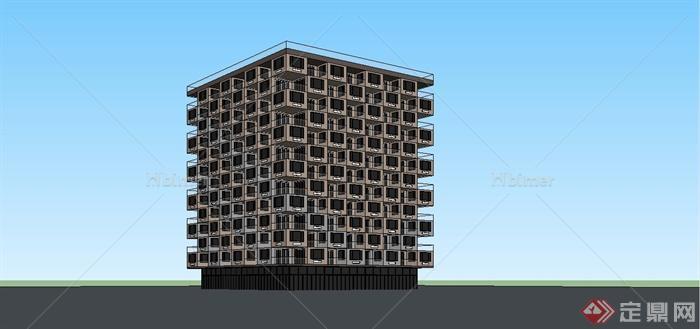 某现代风格小高层公寓建筑设计SU模型[原创]