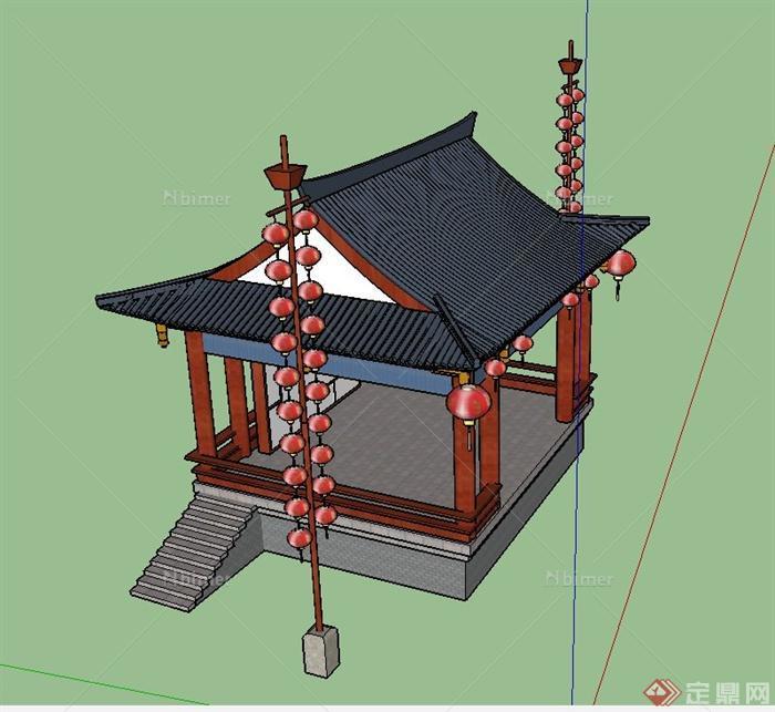 古典中式四角亭子戏台设计SU模型