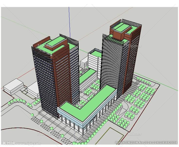 高层办公楼建筑草图大师SU模型图片