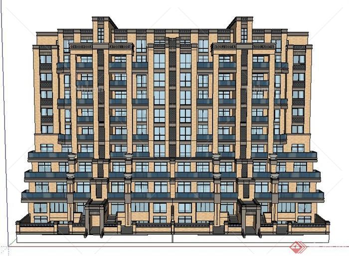 现代拼接小高层公寓住宅楼建筑设计su模型