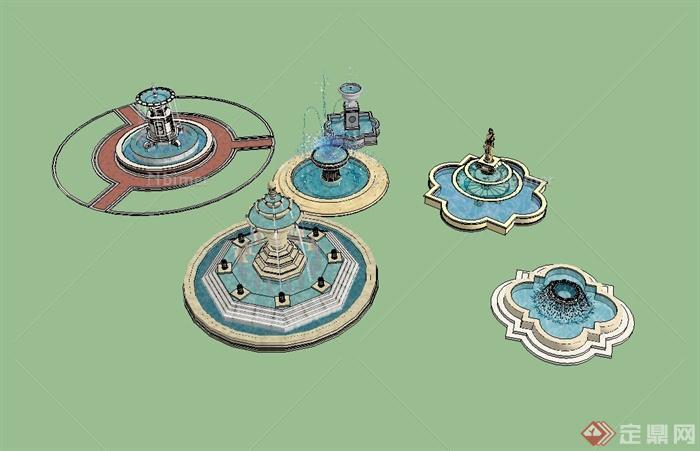 六种不同造型的欧式风格水池设计su模型[原创]