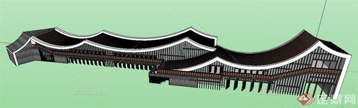 现代中式风格游客中心建筑设计su模型