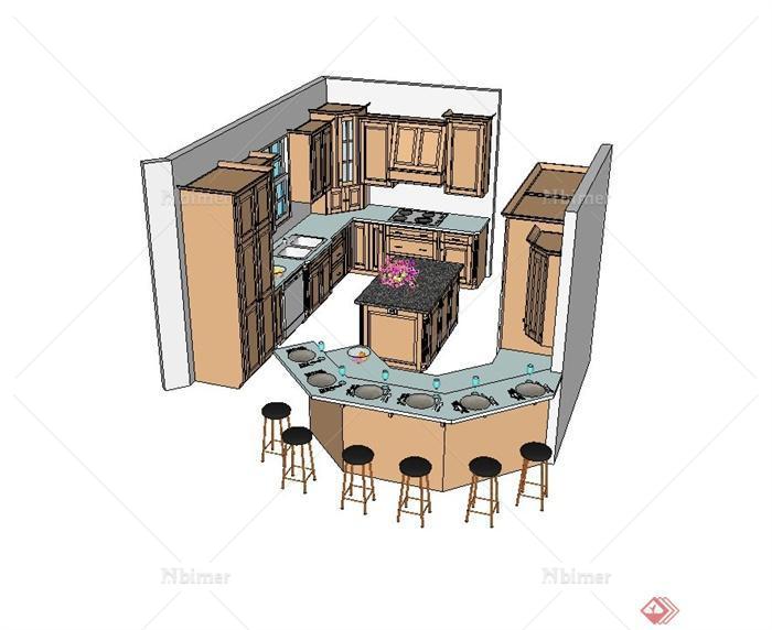 现代风格室内住宅厨房设计su模型[原创]
