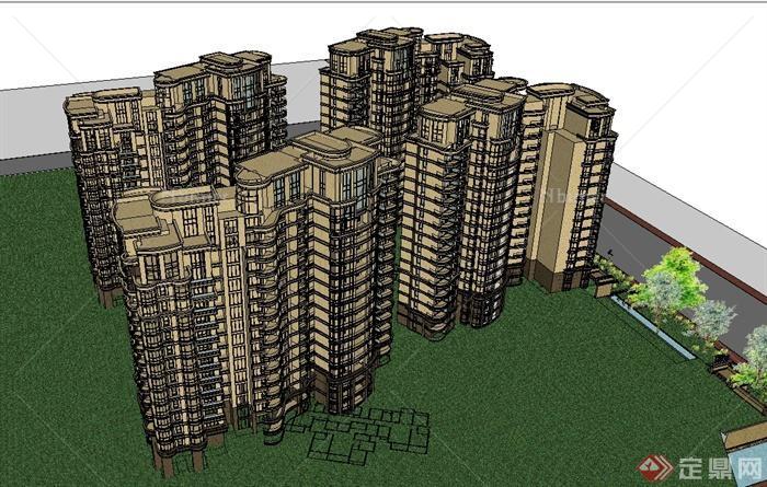 新古典高层居住小区完整规划设计su模型精细[原创