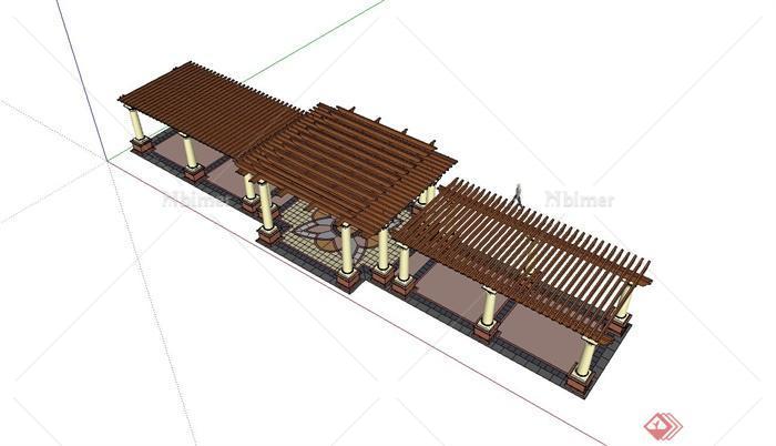 某欧式庭院廊架、长廊架设计su模型