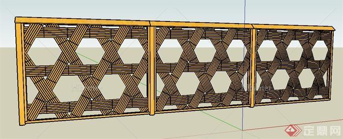 现代木条编制景墙su模型[原创]