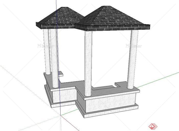中式组合亭子设计su模型