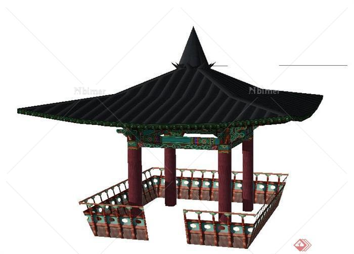 中式风格四角庭院亭设计su模型