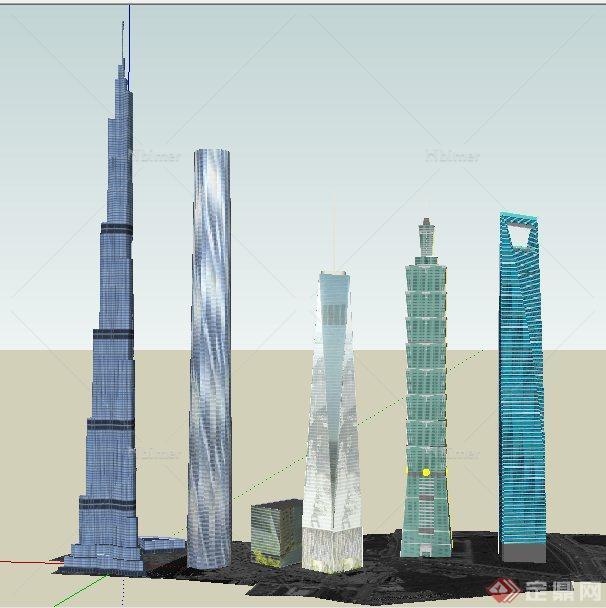 5栋高层商务中心建筑设计su模型