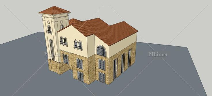 西班牙风格商业楼(76557)su模型下载