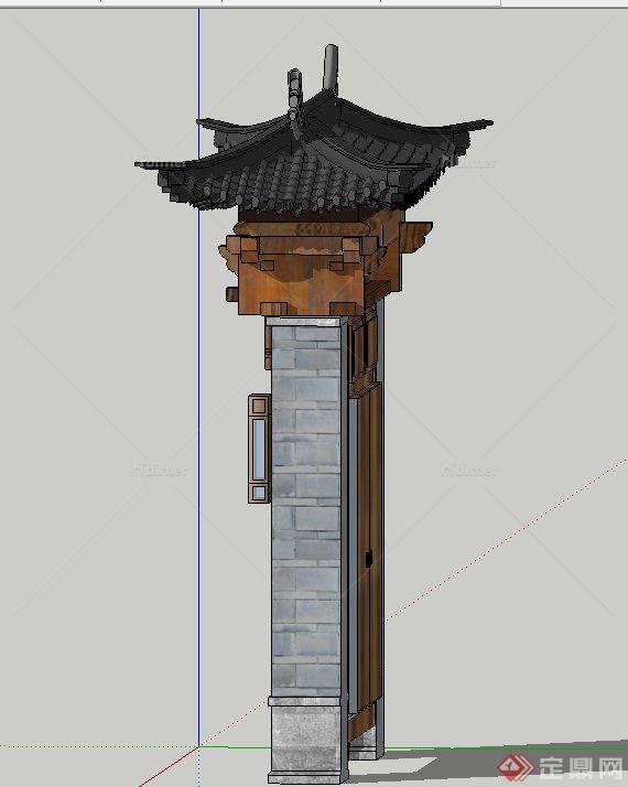 建筑节点古典中式大门设计SU模型