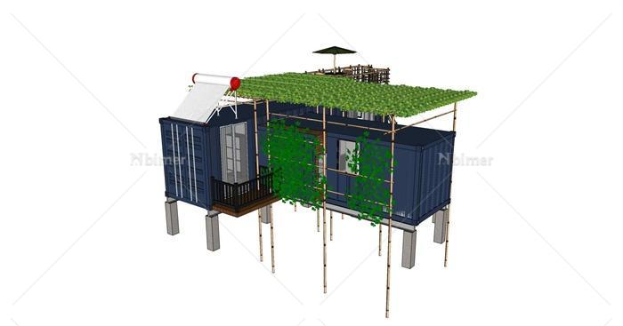 两栋集装箱式住宅建筑设计su模型