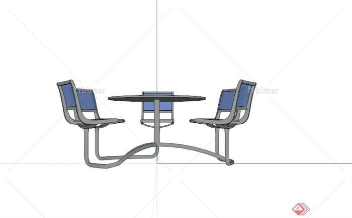 现代简约圆桌桌椅组合SU模型[原创]