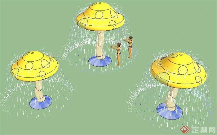 园林景观蘑菇状喷泉水景su模型