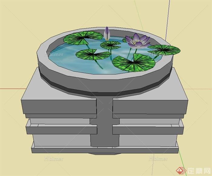 园林景观节点方形水钵设计SU模型