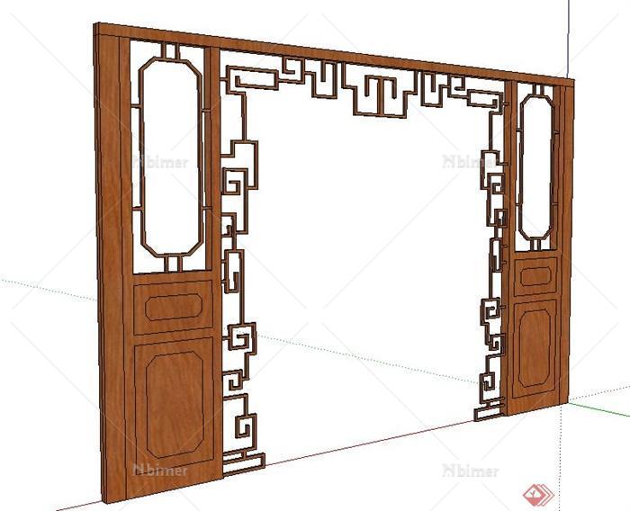 室内木质门廊屏风隔断设计SU模型