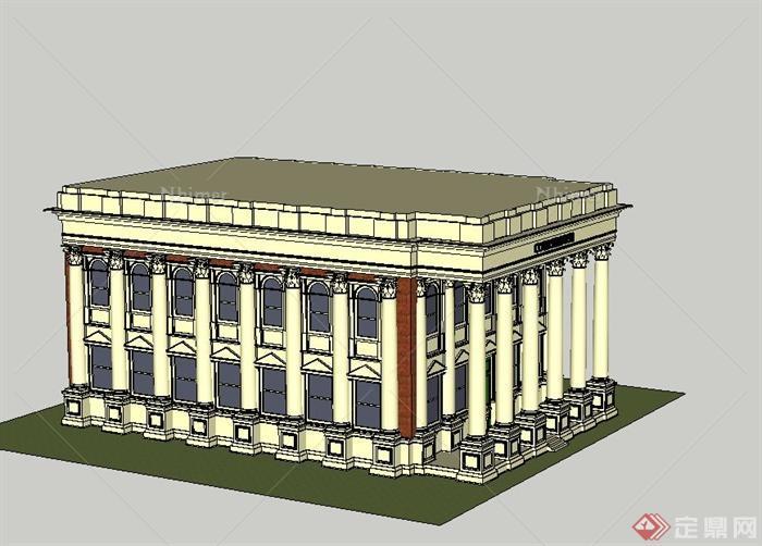 某欧式传统法院建筑设计SU模型