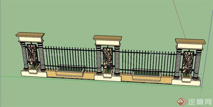 欧式铁艺围栏围墙su模型设计