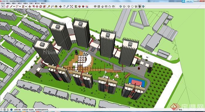 某现代住宅区建筑景观设计SU模型