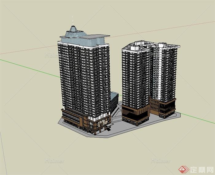 现代高层详细商业综合体住宅楼设计SU模型[原创]