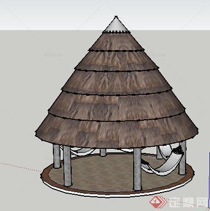 园林景观之东南亚风格景观亭设计方案SU模型1