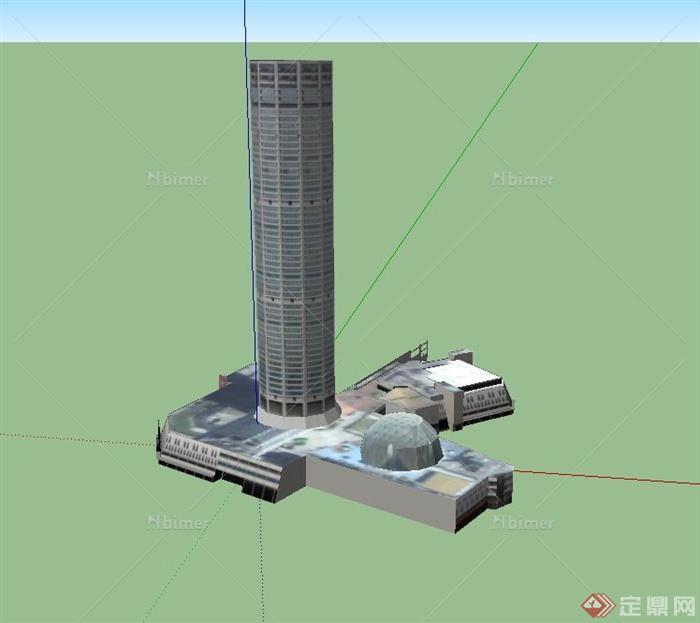 某超高层裙带式商业与办公建筑设计SU模型