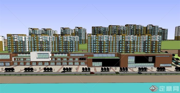 某现代多层住宅小区商住房建筑设计SU模型