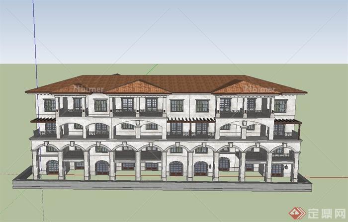 某四层联排别墅建筑设计SU模型