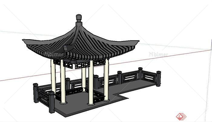 某古典中式风格四角亭设计SU模型