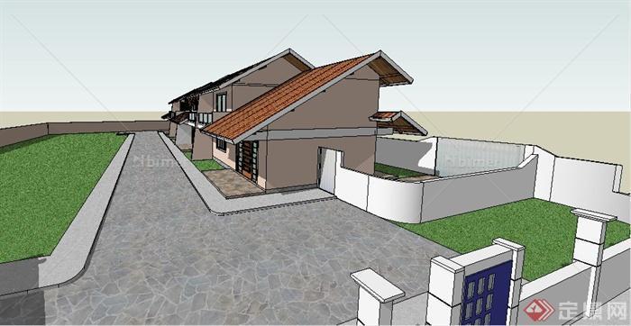 现代联排住宅建筑设计su模型