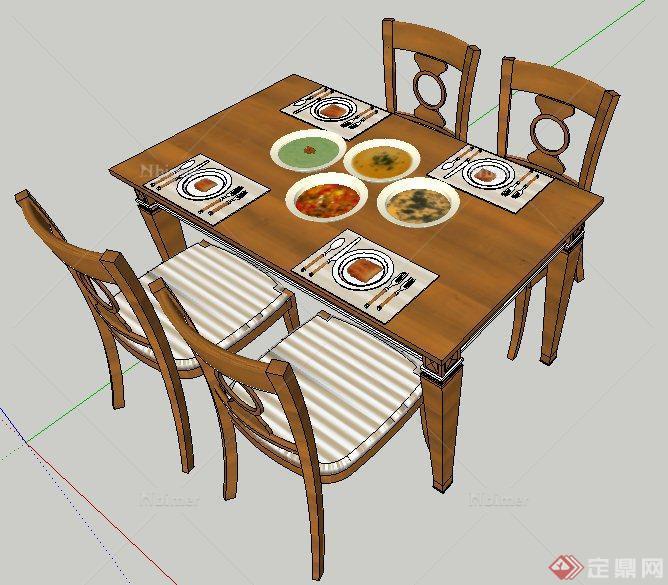 现代原木风餐桌椅su模型