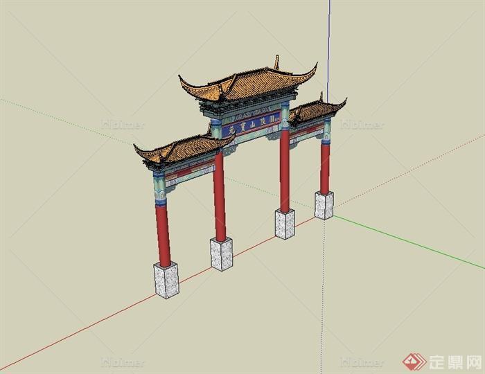 中国古典中式风格陵园牌坊门设计su模型[原创]