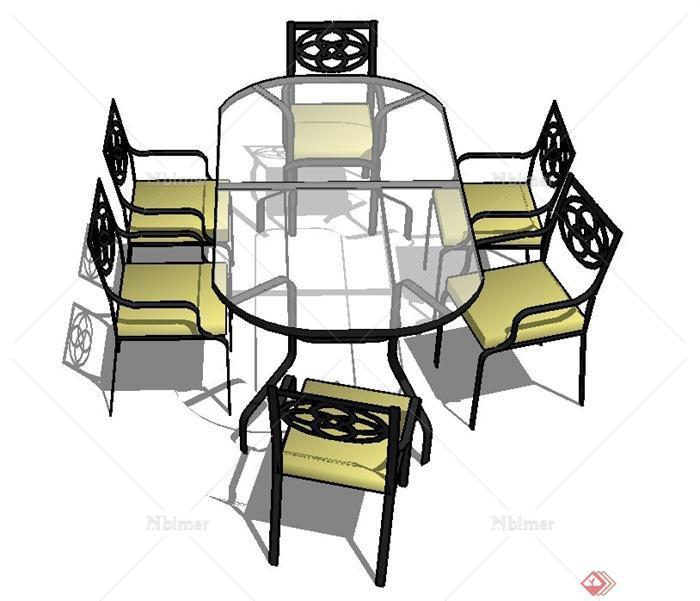 某室内铁艺椭圆形餐桌椅设计SU模型