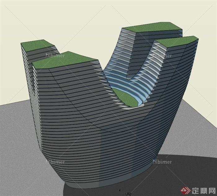 某一栋现代特色建筑设计SU模型