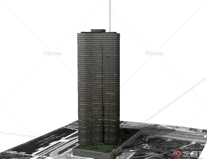 某现代超高层三菱形办公建筑设计SU模型