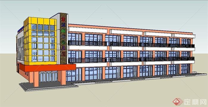 现代三层转角幼儿园教学楼建筑设计su模型[原创]