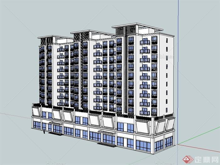 现代风格多层详细精致小高层商业住宅建筑SU模型