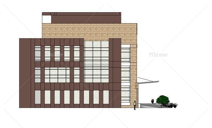 现代风格某四层行政办公楼建筑设计su模型