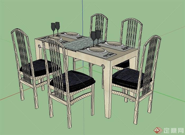 现代某室内五人餐桌椅设计SU模型